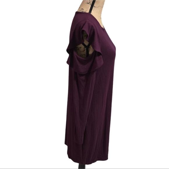 WHBM Chic Burgundy Ruffle Sleeve Stretch Comfy Dress Size Small - Picture 3 of 6